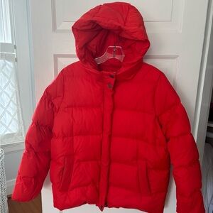 Eileen Fisher Red Down Puffer Hooded Coat Women’s Size XS